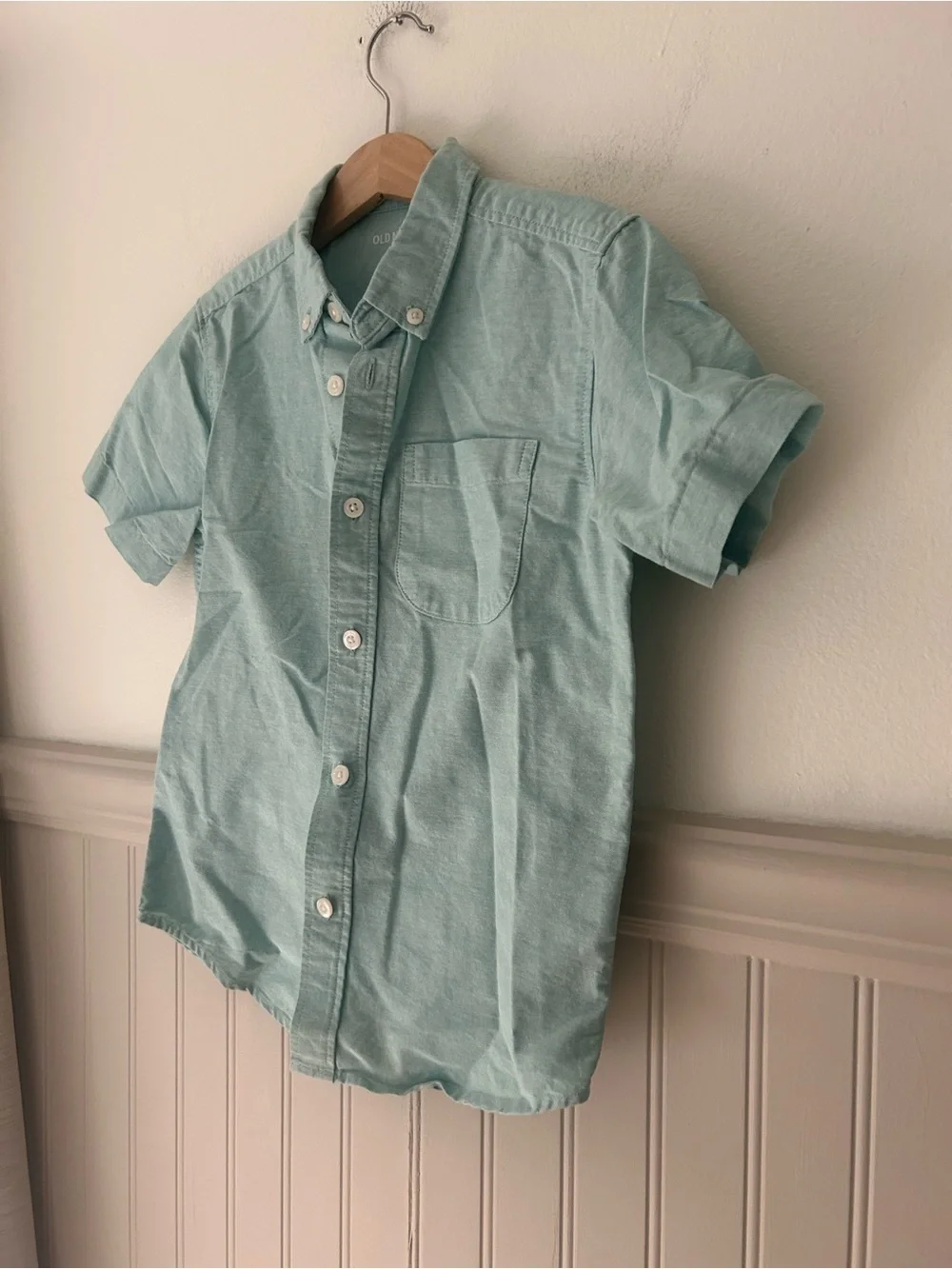 Old Navy Boys Small 6–7 Light Aqua Short Sleeve Button Down Cotton Shirt